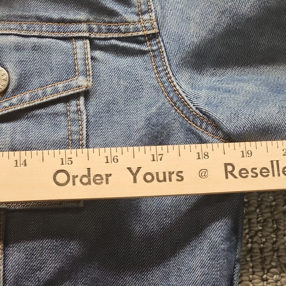 Vintage GUESS Denim Trucker Jacket Womens Large‎ Y2K Jean Light Stain - Picture 9 of 11